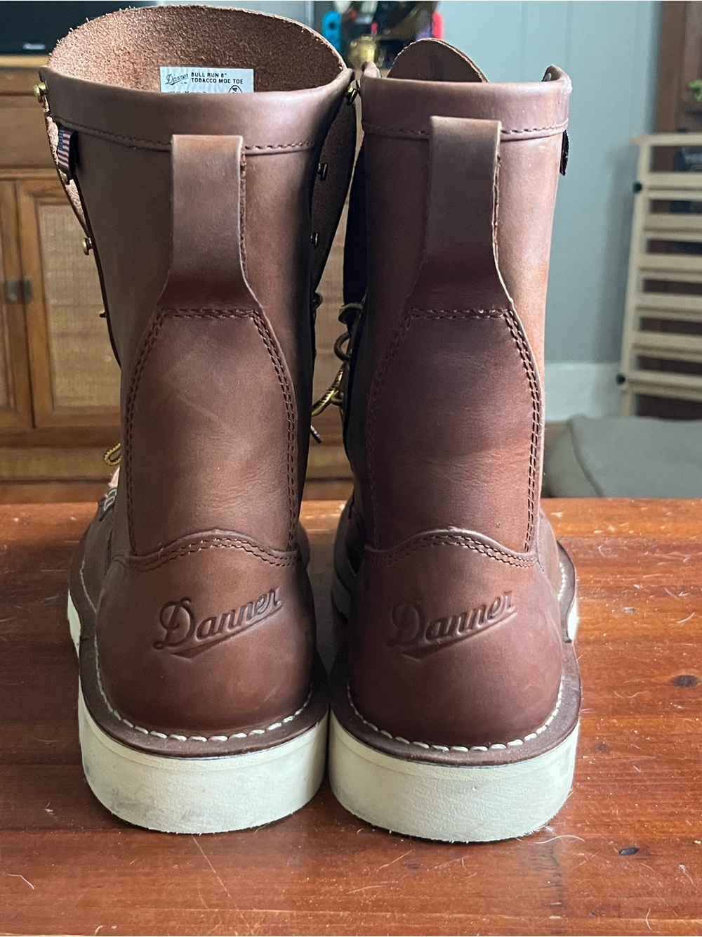 Danner Brown Leather Moc Toe Work Boots with White Sole - Picture 2 of 9
